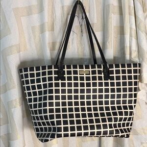 Kate Spade Black and White Checkered Tote Bag, damaged as shown.